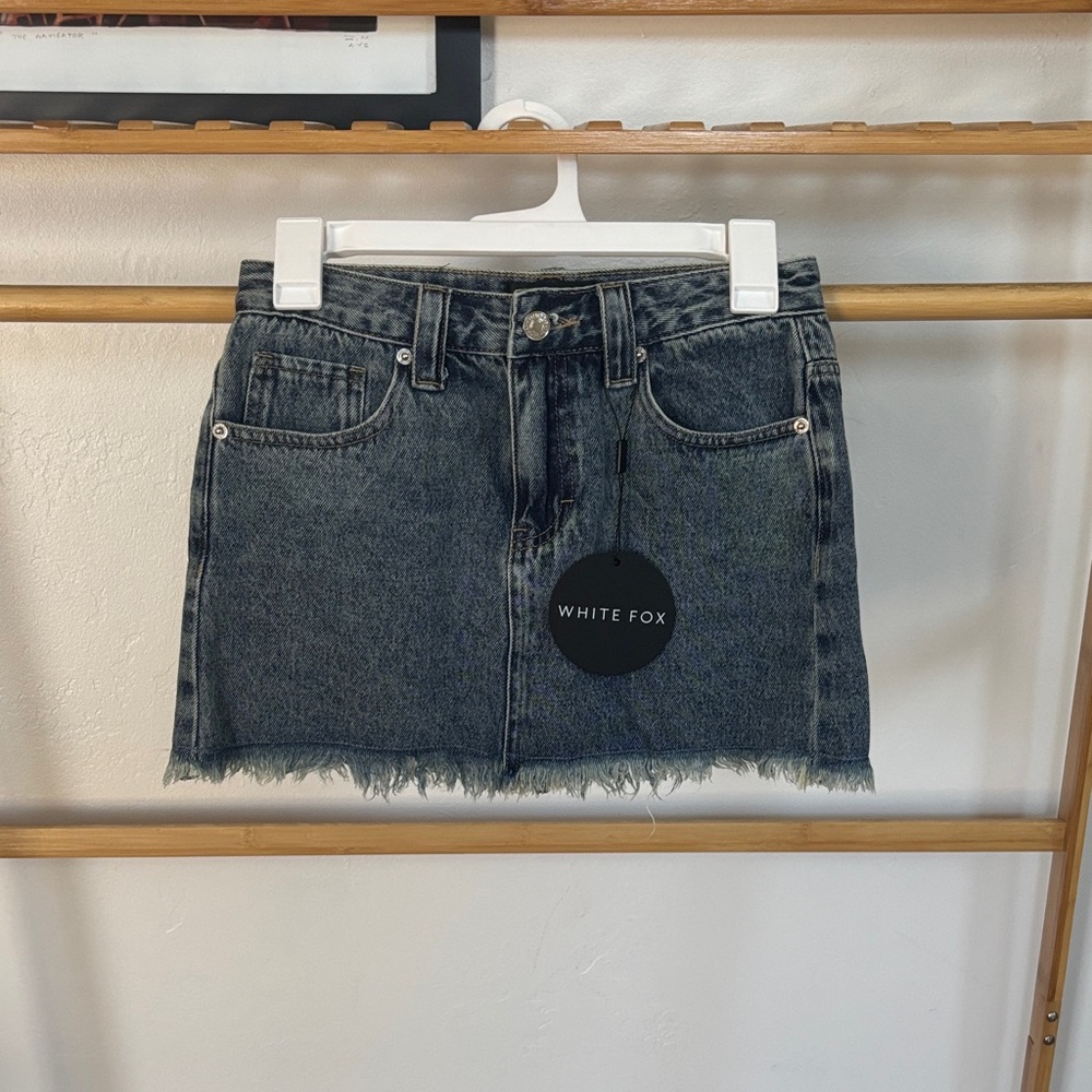 White Fox Boutique Distressed Denim Mini Skirt - Dark Blue